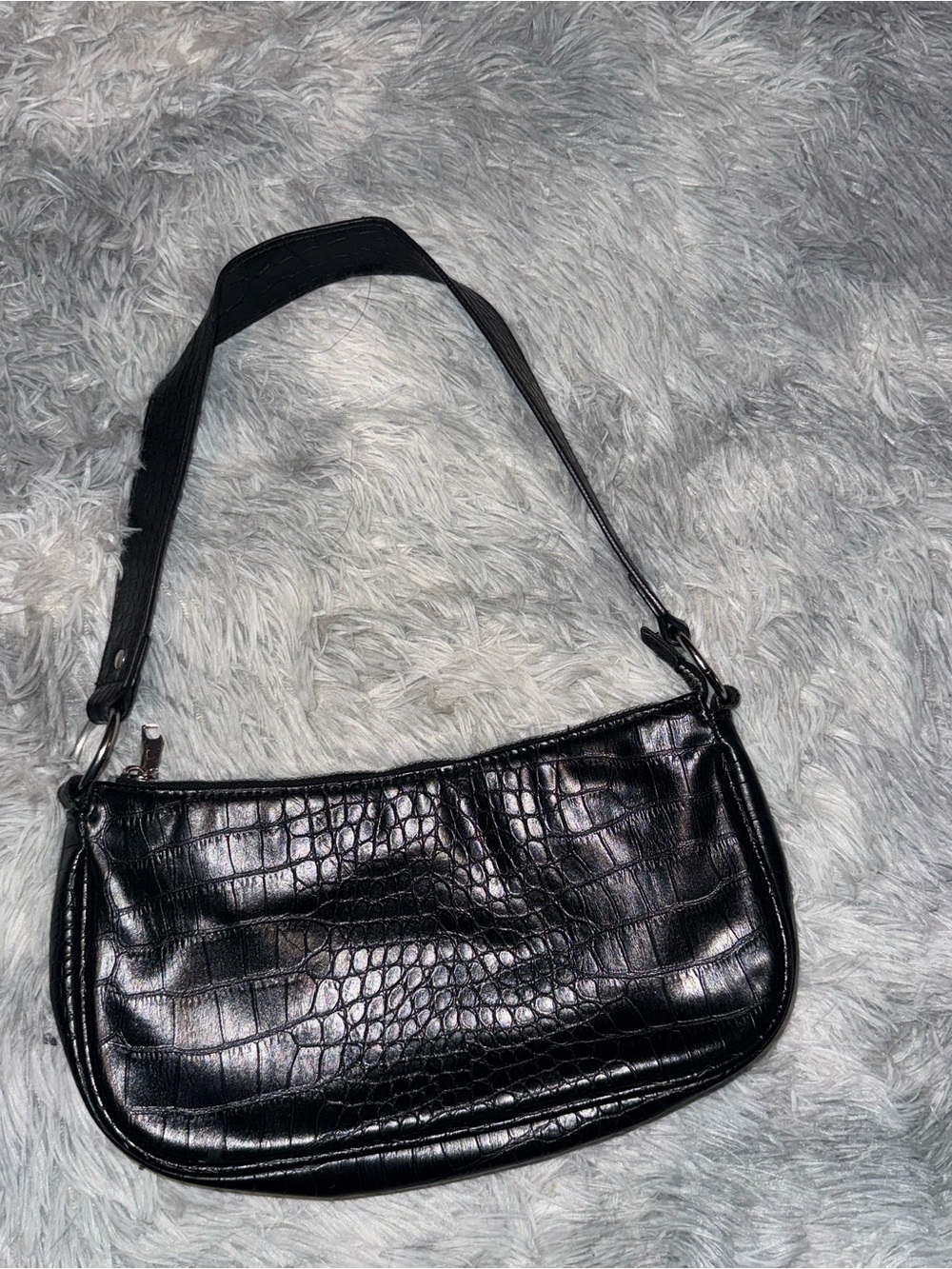Urban Outfitters Black Croc-Embossed Mini Shoulder Bag